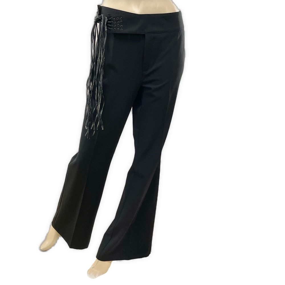 Esprit - Vintage Y2K Black Flare Pants with Tassel Belt Accent- 13